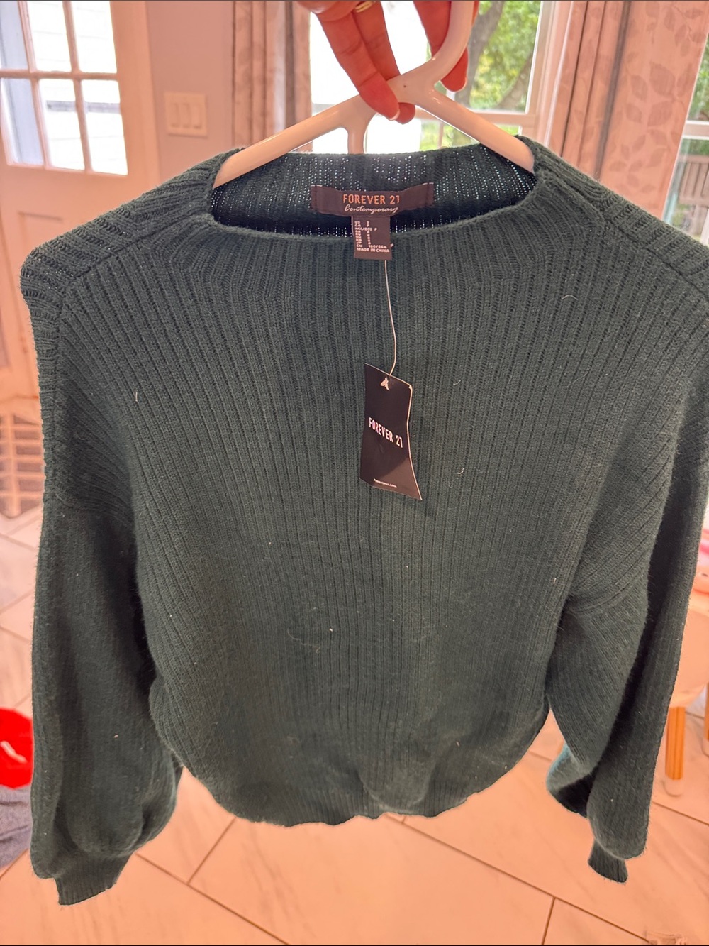 Forever 21 Dark Green Ribbed Crewneck Sweater
